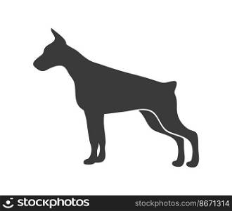 Doberman silhouette. pedigree shorthaired beast running dog, vector icon isolated on white background. Doberman silhouette. pedigree shorthaired beast running dog, vector icon
