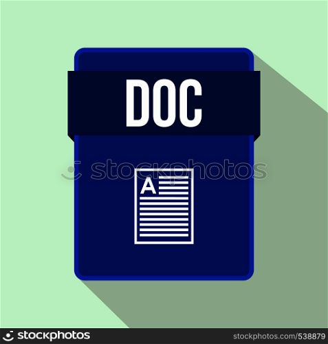 DOC file icon in flat style on a light blue background. DOC file icon, flat style
