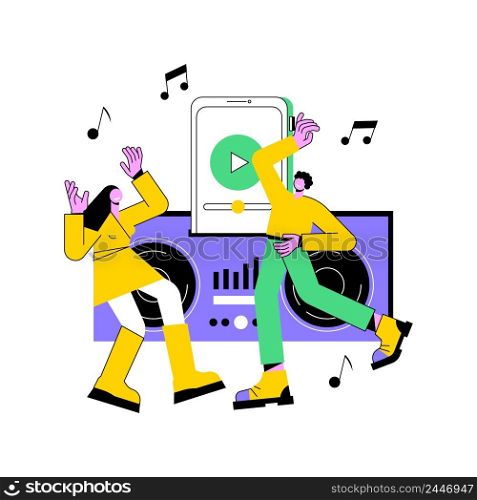 Docking station abstract concept vector illustration. Audio docking station, electronic device, play music, charging battery, connect headset, wireless speaker, home network abstract metaphor.. Docking station abstract concept vector illustration.