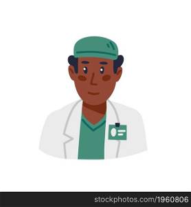 Doctor, african american male doctor portrait in a green uniform. Flat style cartoon Vector illustration. Doctor, african american male doctor portrait in a green uniform. Flat style cartoon Vector illustration.