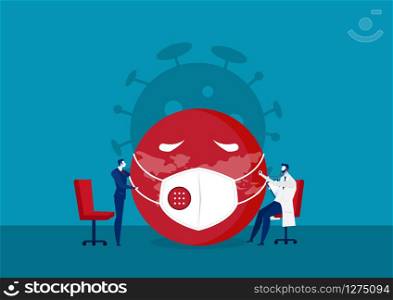 doctor and businessman update check virus corona on the world concept vector illustrator.