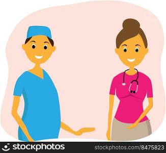 Doctor and Nurse. Vector illustration of a smiling. Doctor and Nurse. Vector illustration of a smiling.