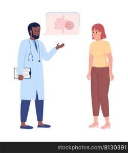 Doctor and upset woman at gut checkup semi flat color vector characters. Standing figures. Full body peop≤on white. Medici≠simp≤cartoon sty≤illustration for web graφc design and animation. Doctor and upset woman at gut checkup semi flat color vector characters