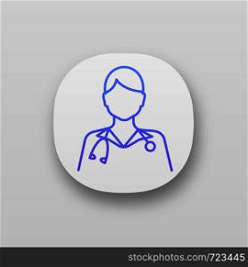 Doctor app icon. UI/UX user interface. Gynecologist, mammalogist, oncologist. Nurse. Practitioner. Medical worker. Web or mobile application. Vector isolated illustration. Doctor app icon