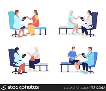 Doctor appointment semi flat color vector characters set. Full body people on white. Going to doctor for medical advice isolated modern cartoon style illustration for graphic design and animation. Doctor appointment semi flat color vector characters set