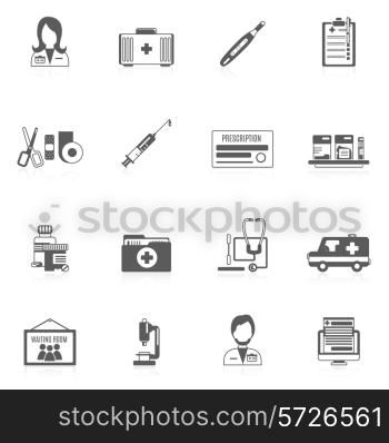 Doctor black icon set with healthcare service medical specialists elements isolated vector illustration