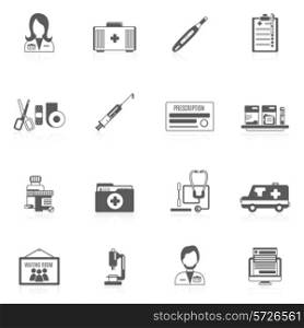 Doctor black icon set with healthcare service medical specialists elements isolated vector illustration