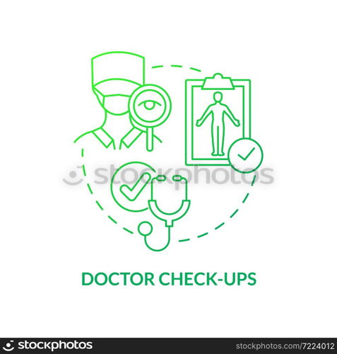 Doctor check ups green gradient concept icon. Risk of arthritis reduction abstract idea thin line illustration. Physical examination. Medical inspection. Vector isolated outline color drawing. Doctor check ups green gradient concept icon