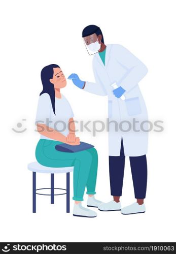 Doctor checking patient semi flat color vector character. Diverse figures. Full body people on white. Health test isolated modern cartoon style illustration for graphic design and animation. Doctor checking patient semi flat color vector character