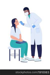 Doctor checking patient semi flat color vector character. Diverse figures. Full body people on white. Health test isolated modern cartoon style illustration for graphic design and animation. Doctor checking patient semi flat color vector character