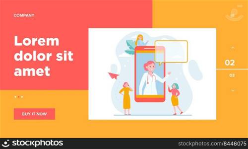 Doctor consultation online. Smartphone, chat, physician flat vector illustration. Healthcare and digital technology concept for banner, website design or landing web page