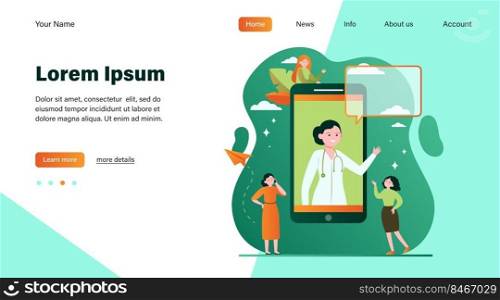 Doctor consultation online. Smartphone, chat, physician flat vector illustration. Healthcare and digital technology concept for banner, website design or landing web page