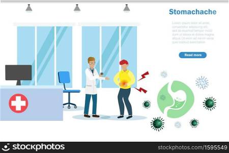 Doctor diagnosis man who suffering from stomachache. Contaminated foods, food poisoning and medical and healthcare  concept. 