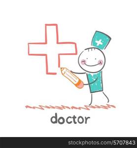 doctor draws a cross in pencil