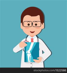 Doctor examining chest x-ray film of patient at hospital, cartoon character vector illustration.