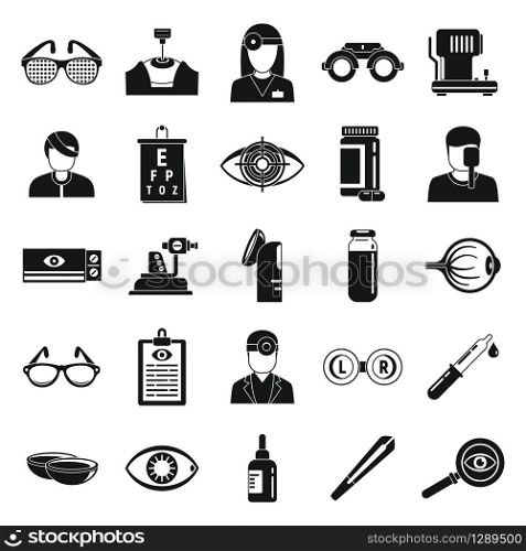 Doctor eye examination icons set. Simple set of doctor eye examination vector icons for web design on white background. Doctor eye examination icons set, simple style