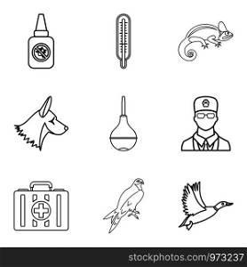 Doctor for animal icons set. Outline set of 9 doctor for animal vector icons for web isolated on white background. Doctor for animal icons set, outline style
