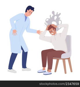 Doctor helps patient semi flat color vector characters. Posing figure. Full body people on white. Heart attack simple cartoon style illustration for web graphic design and animation. Doctor helps patient semi flat color vector characters