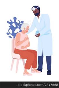 Doctor helps senior woman semi flat color vector characters. Posing figure. Full body people on white. Heart attack simple cartoon style illustration for web graphic design and animation. Doctor helps senior woman semi flat color vector characters