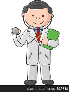 Doctor holding blank sign and stethoscope.vector illustration