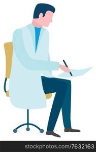 Doctor holding paper, healthcare and element of consultation online. Professional medical technology, patient diagnosed, web visit, clinic support. Vector illustration in flat cartoon style. Diagnostic Online, Doctor Consultation Vector