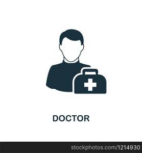 Doctor icon. Monochrome style design from professions collection. UI. Pixel perfect simple pictogram doctor icon. Web design, apps, software, print usage.. Doctor icon. Monochrome style design from professions icon collection. UI. Pixel perfect simple pictogram doctor icon. Web design, apps, software, print usage.