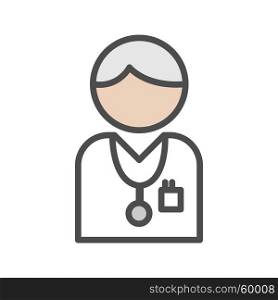 Doctor icon with grey hair on white background