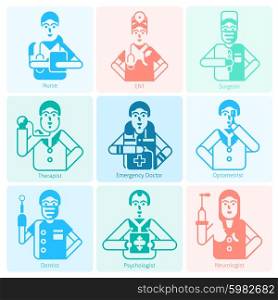 Doctor Icons Monochrome. Doctor specialities flat monochrome decorative icons set isolated vector illustration