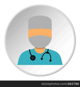 Doctor in a mask with stethoscope icon in flat circle isolated on white background vector illustration for web. Doctor in a mask with stethoscope icon circle