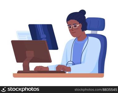 Doctor looking at radiography result semi flat color vector character. Editable figure. Full body person on white. Broken bones simple cartoon style illustration for web graphic design and animation. Doctor looking at radiography result semi flat color vector character