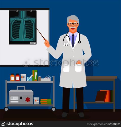 Doctor man with x-ray on stand vector illustration. Doctor man with x-ray on stand
