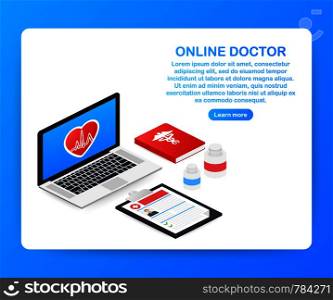 Doctor online concept with character. Can use for web banner, infographics, hero images. Vector stock illustration.