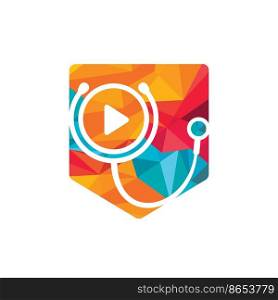 Doctor play vector logo design template. Stethoscope and play button icon logo design. 