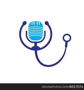 Doctor podcast vector logo design. Stethoscope and microphone illustration symbol.	