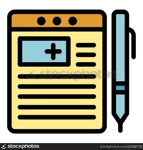 Doctor recipe icon. Outline doctor recipe vector icon color flat isolated. Doctor recipe icon color outline vector