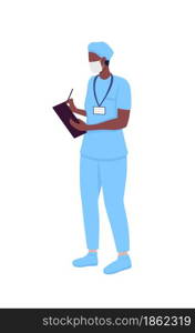 Doctor semi flat color vector character. Hospital intern. Standing figure. Full body person on white. Medicine isolated modern cartoon style illustration for graphic design and animation. Doctor semi flat color vector character