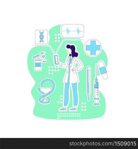 Doctor thin line concept vector illustration. Female physician, pharmacist, woman wearing medical gown 2D cartoon character for web design. Medicine, pharmacology, healthcare creative idea