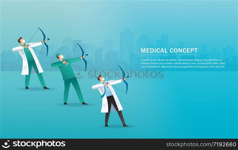 doctor with bow aiming the virus , medical concept. vector illustration EPS10