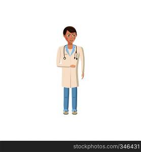 Doctor with stethoscope icon in cartoon style on a white background. Doctor with stethoscope icon, cartoon style