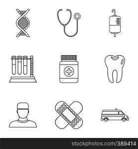 Doctoral icons set. Outline illustration of 9 doctoral vector icons for web. Doctoral icons set, outline style