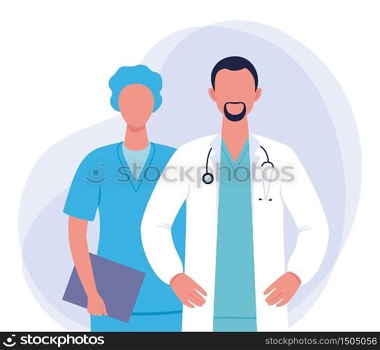 Doctors and nurses cartoon characters medical hospital team fighting the coronavirus illustration