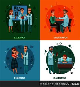 Doctors and patients design concept with radiology, medical examination, pediatrics, diagnostics in hospital care isolated vector illustration . Doctors And Patients Design Concept