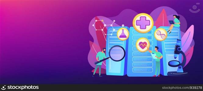 Doctors and personalized prescriptive analytics. Big data healthcare, personalized medicine, big data patient care, predictive analytics concept. Header or footer banner template with copy space.. Big data healthcare concept banner header.
