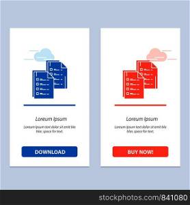 Document, Analytics, Data, Copy, Paper, Resume Blue and Red Download and Buy Now web Widget Card Template