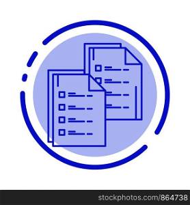 Document, Analytics, Data, Copy, Paper, Resume Blue Dotted Line Line Icon