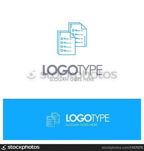 Document, Analytics, Data, Copy, Paper, Resume Blue outLine Logo with place for tagline