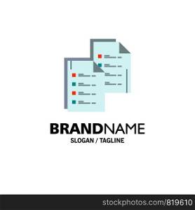 Document, Analytics, Data, Copy, Paper, Resume Business Logo Template. Flat Color