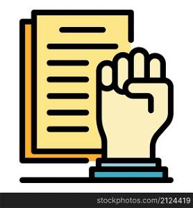 Document and clenched hand icon. Outline document and clenched hand vector icon color flat isolated. Document and clenched hand icon color outline vector