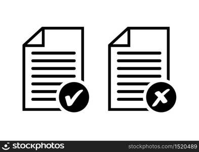 Document approved and don't approved icon isolated on white background. Vector illustration.