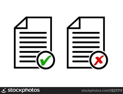 Document approved and don't approved icon isolated on white background. Vector illustration